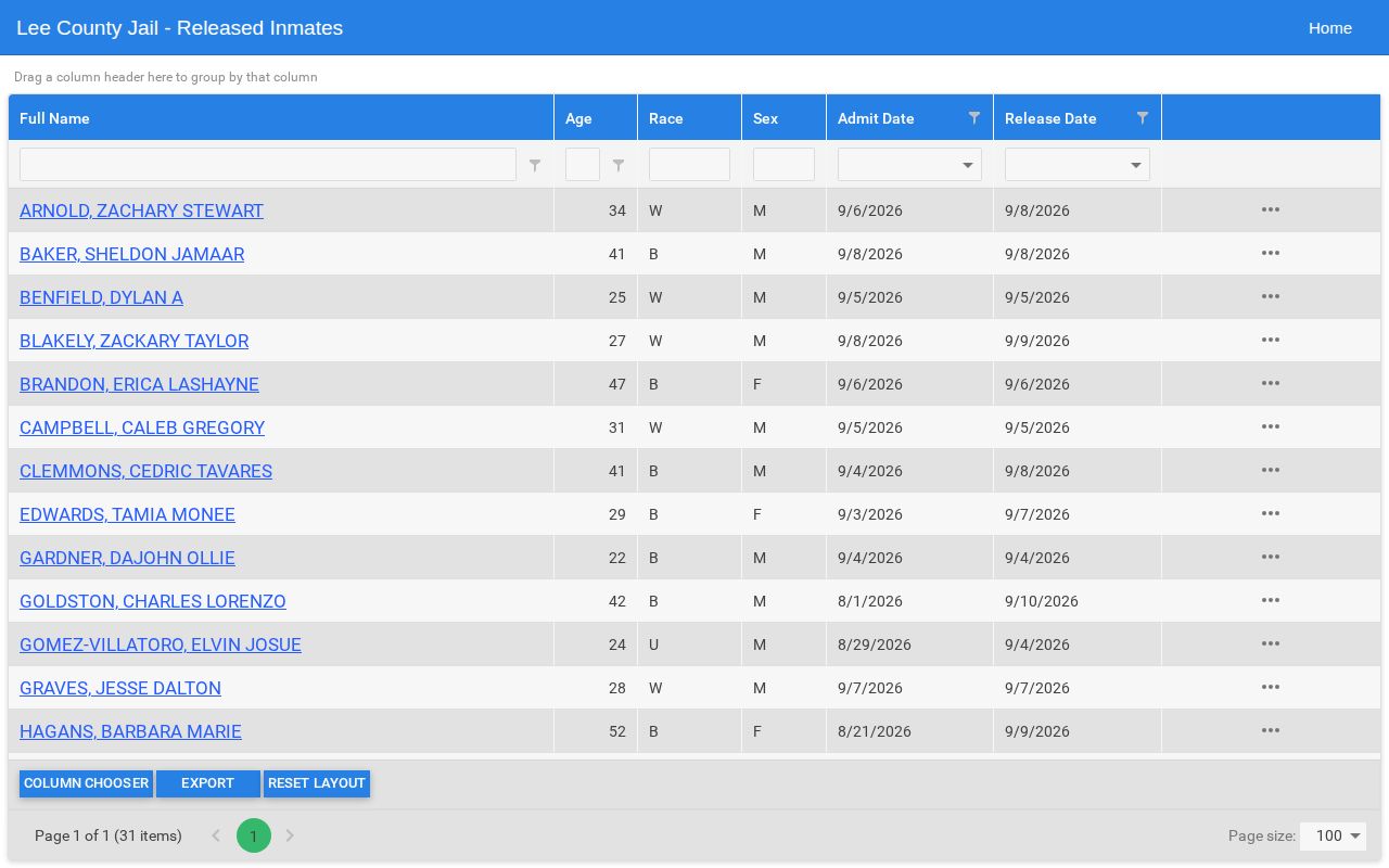 Lee County released inmate search interface