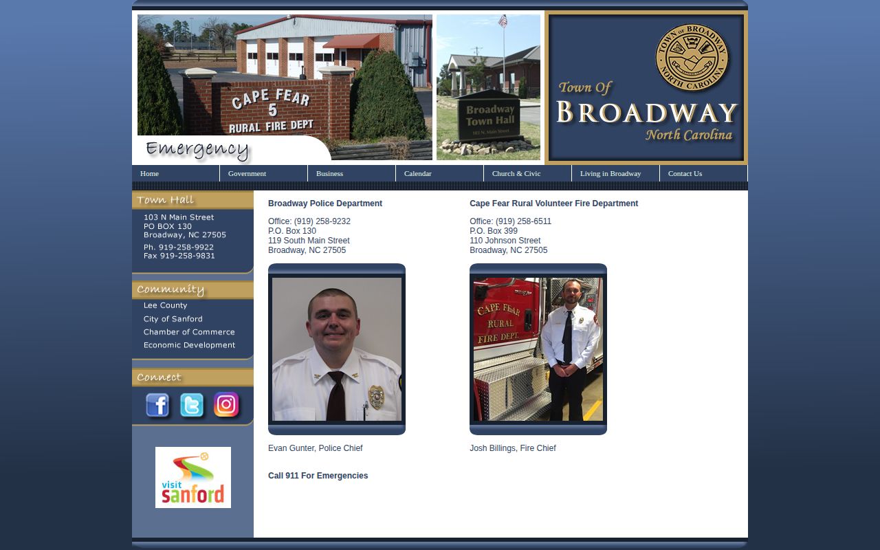 Broadway Police Department contact page for local arrest records